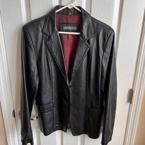 Whet Blu Leather Blazer Jacket Womens‎ Large Black Single Button Red Lining